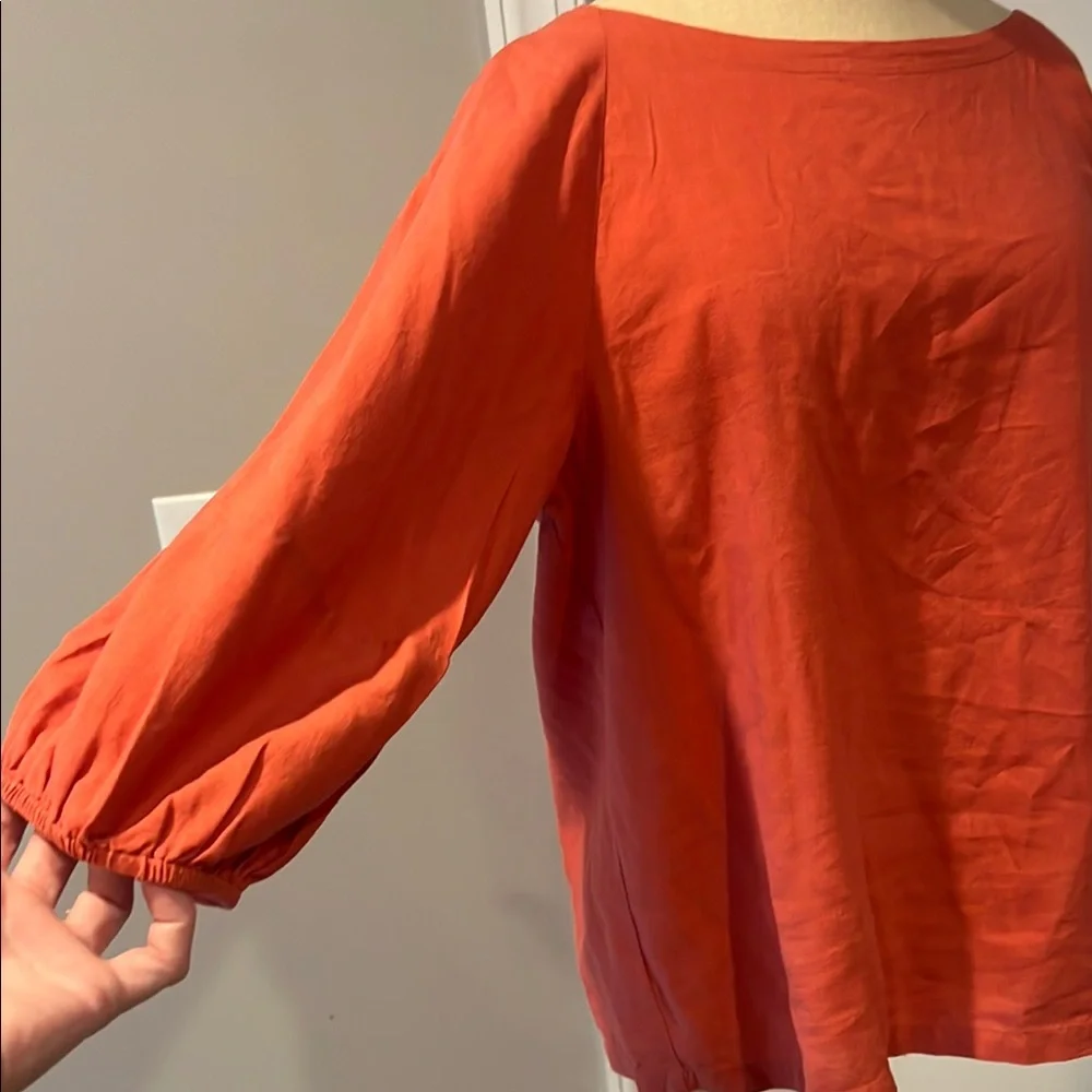 LOFT Orange Blouse Relaxed Fit 3/4 Sleeves - Picture 2 of 6